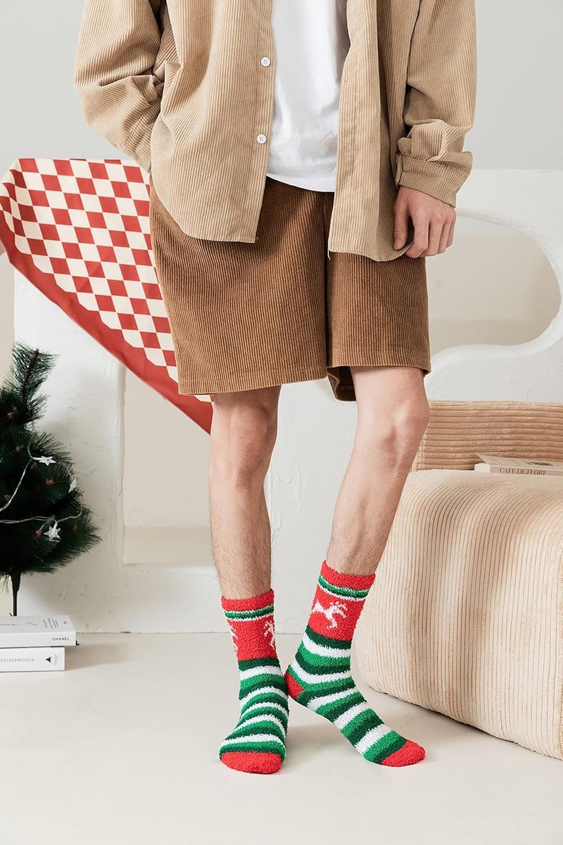Gilbins Mens-Womens Christmas Holiday Fuzzy Socks with Grips Non Slip Skid Slipper Fluffy Hospital Winter Crew Sleep Socks - Image 3